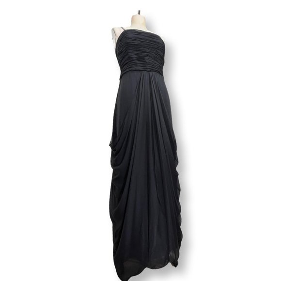 [[ SAJA ]] Elegant, Layered Drape Black Silk Maxi Dress :: 8 - Picture 9 of 15